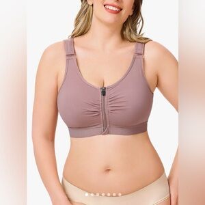 Women's Dusty Rose Front-Zip Sports Bra